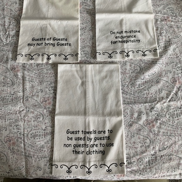 Set of 3 Funny Sarcasm White Bathroom / Kitchen Hand-towels - Picture 2 of 6